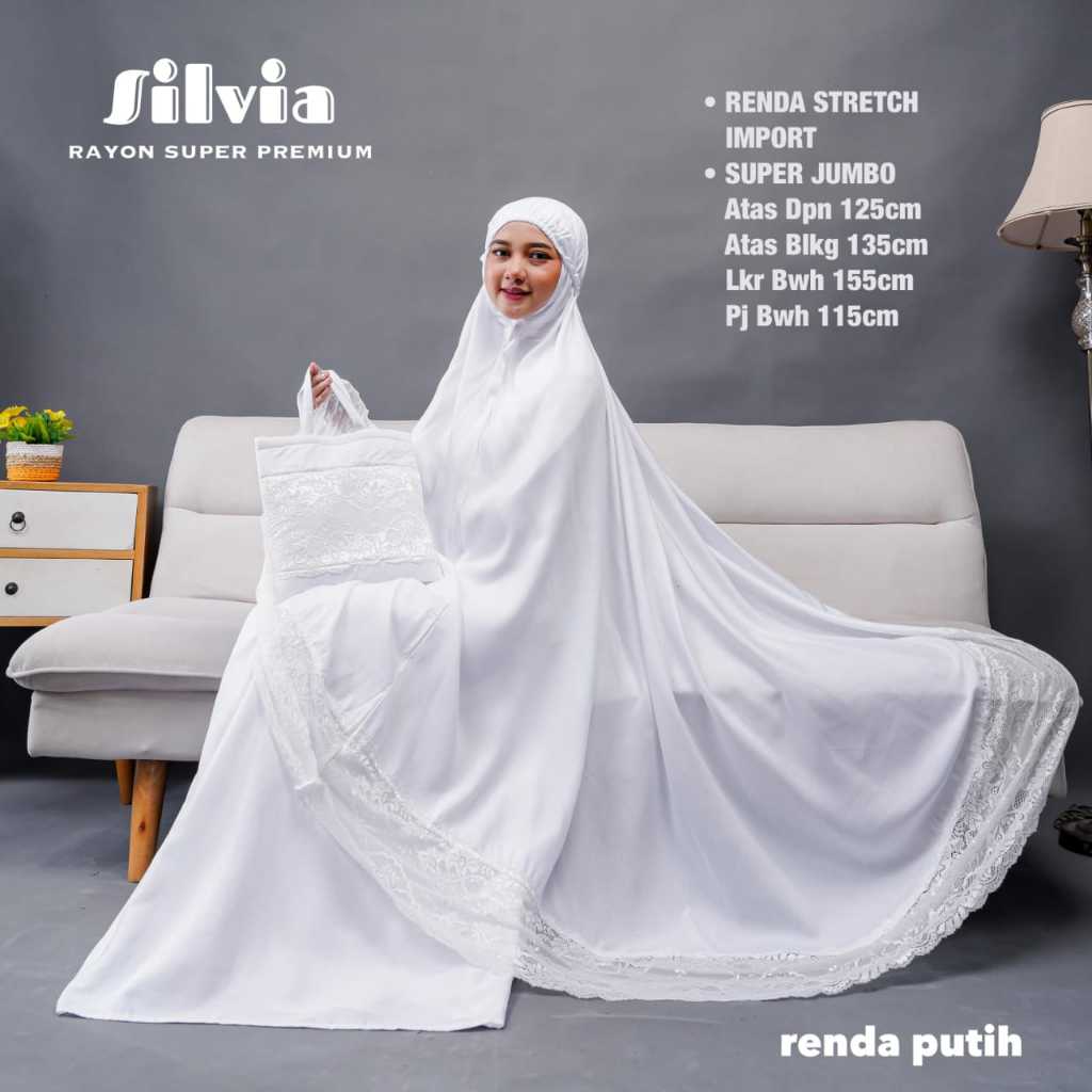 SILVIA Mukena Dewasa Rayon Putih Super Premium Renda Size Jumbo