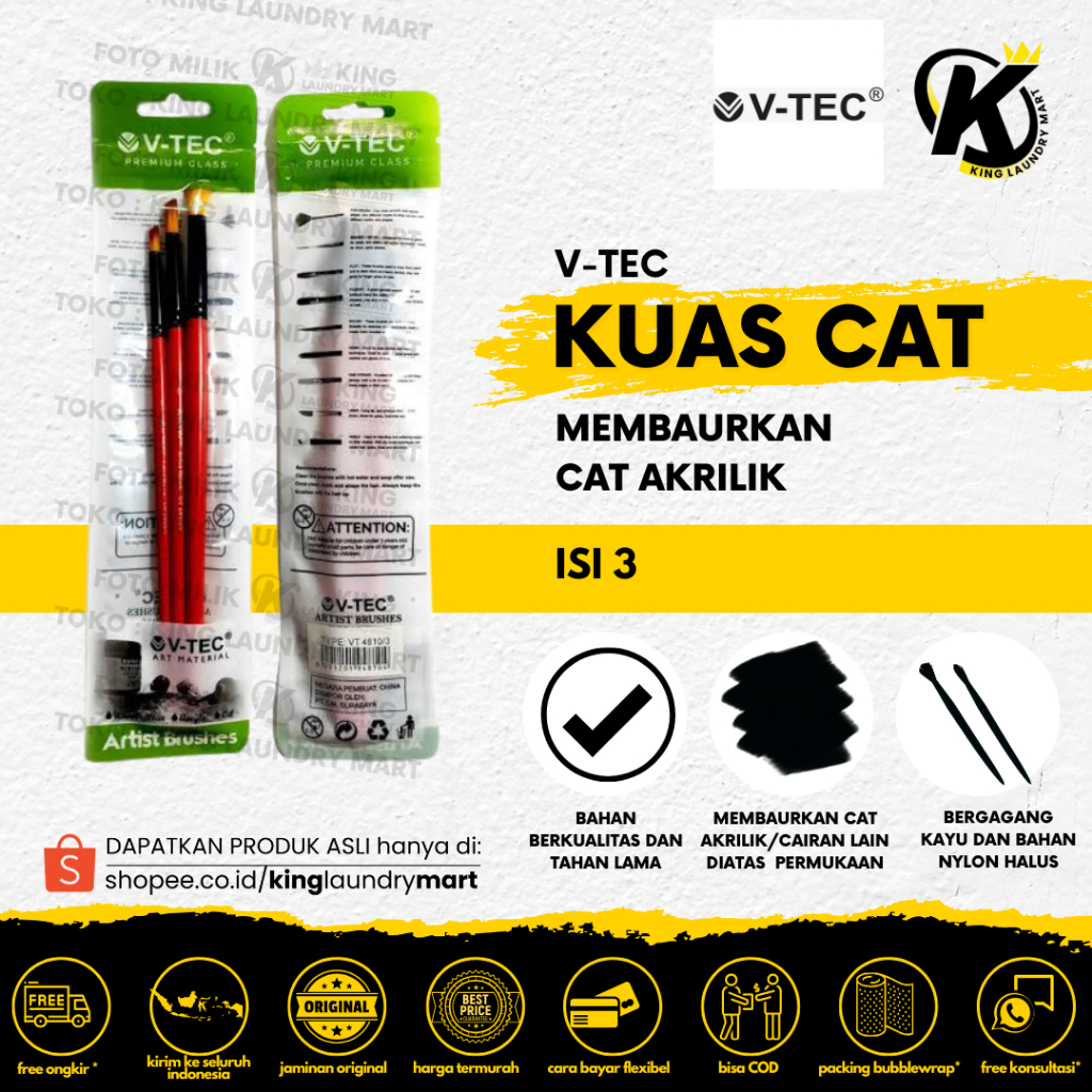 

V-Tec Artist Brush | Kuas Cat Lukis Set Isi 3