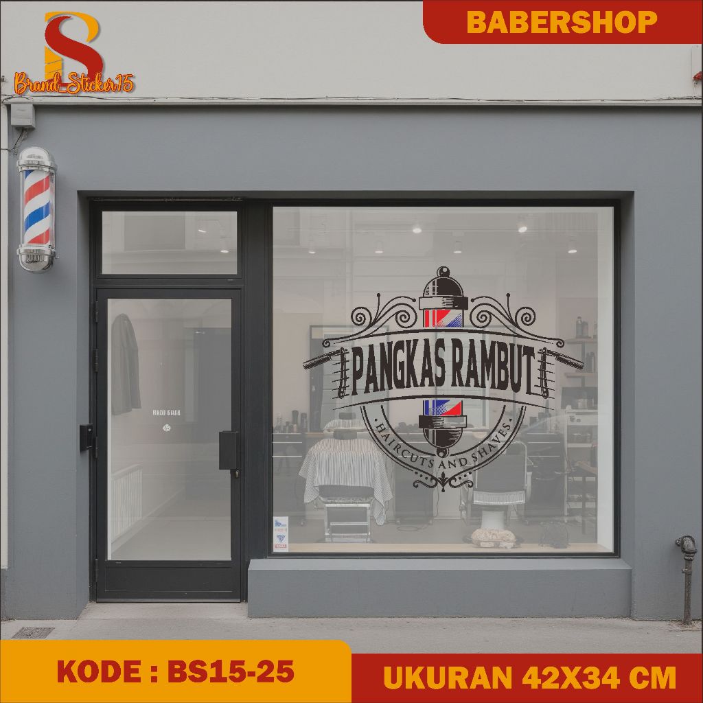 STICKER CUSTOM STICKER NAMA LOGO BARBERSHOP PANGKAS RAMBUT CUTTING STIKER DINDING KACA