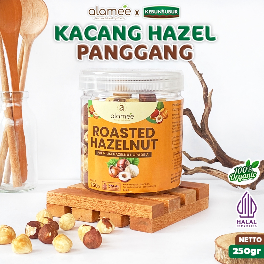 

ALAMEE Kacang Hazelnut Panggang Hazelnut Roasted Cemilan Sehat Rendah Kalori Kacang Kemiri 250gr kebunsurbur