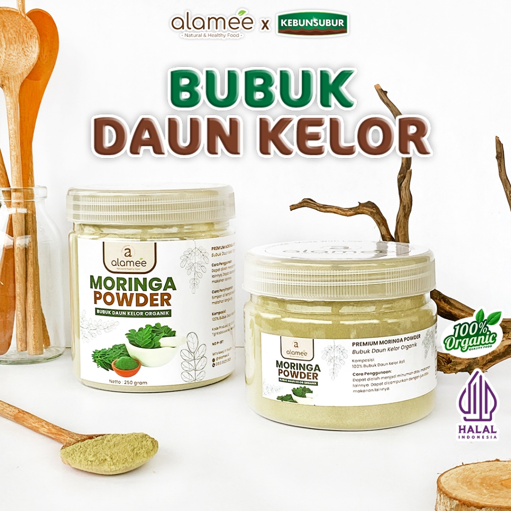

ALAMEE Bubuk Minuman Daun Kelor Moringa Powder Serbuk Daun Kelor Herbal Tanpa Gula 250gr kebunsurbur