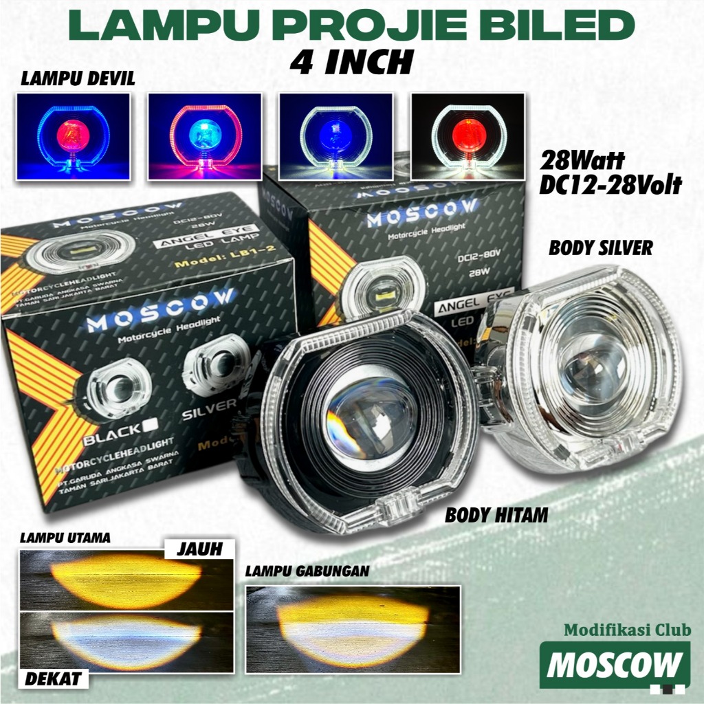 Lampu Utama Projie BILED Shroud Senja Devil 4 Inch High Low Putih Kuning MOSCOW ORIGINAL PRO LB1-2 2