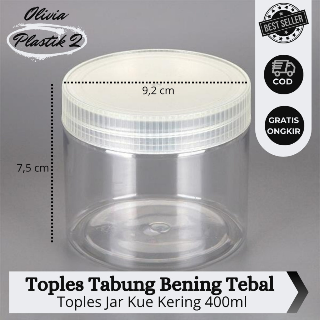 Toples Tabung Kecil 400ml | Jar Bening Transparant | Toples Plastik Bulat Silinder