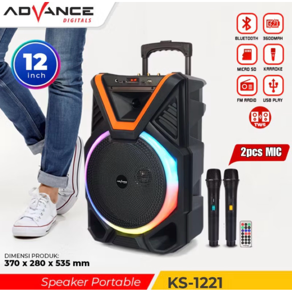 Speaker Aktif Advance KS1221 12 Inch / Speaker Karaoke Bluetooth Advance KS1221 12 Inch
