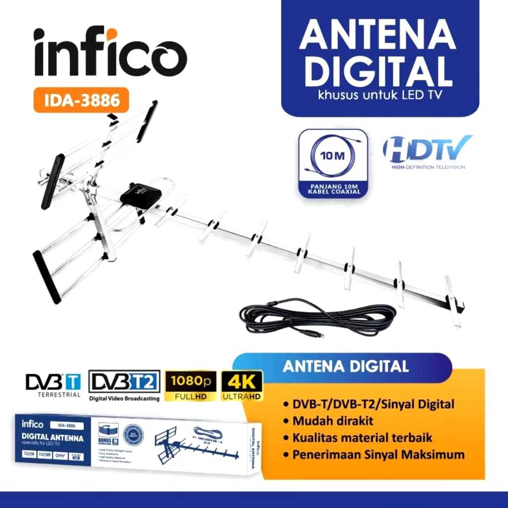INFICO ANTENA TV DIGITAL LED LCD + KABEL - ANTENA DIGITAL STAINLESS OUTDOOR FULL HDTV