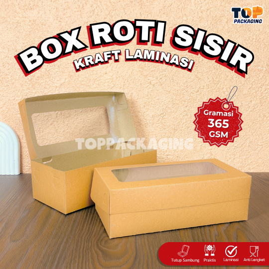 

Box Roti Sisir Kraft Window Laminasi Tebal Kotak Makanan Kue Bolu Snack 25x12x8 cm