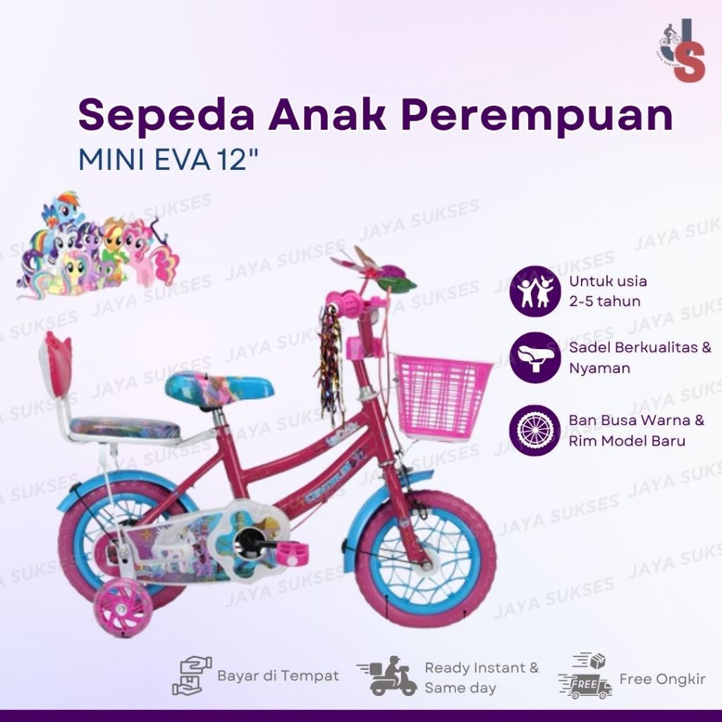 Sepeda Mini 12 INC EVA Chamomile & Centrum Anak Perempuan Velg Premium Terbaik Makassar