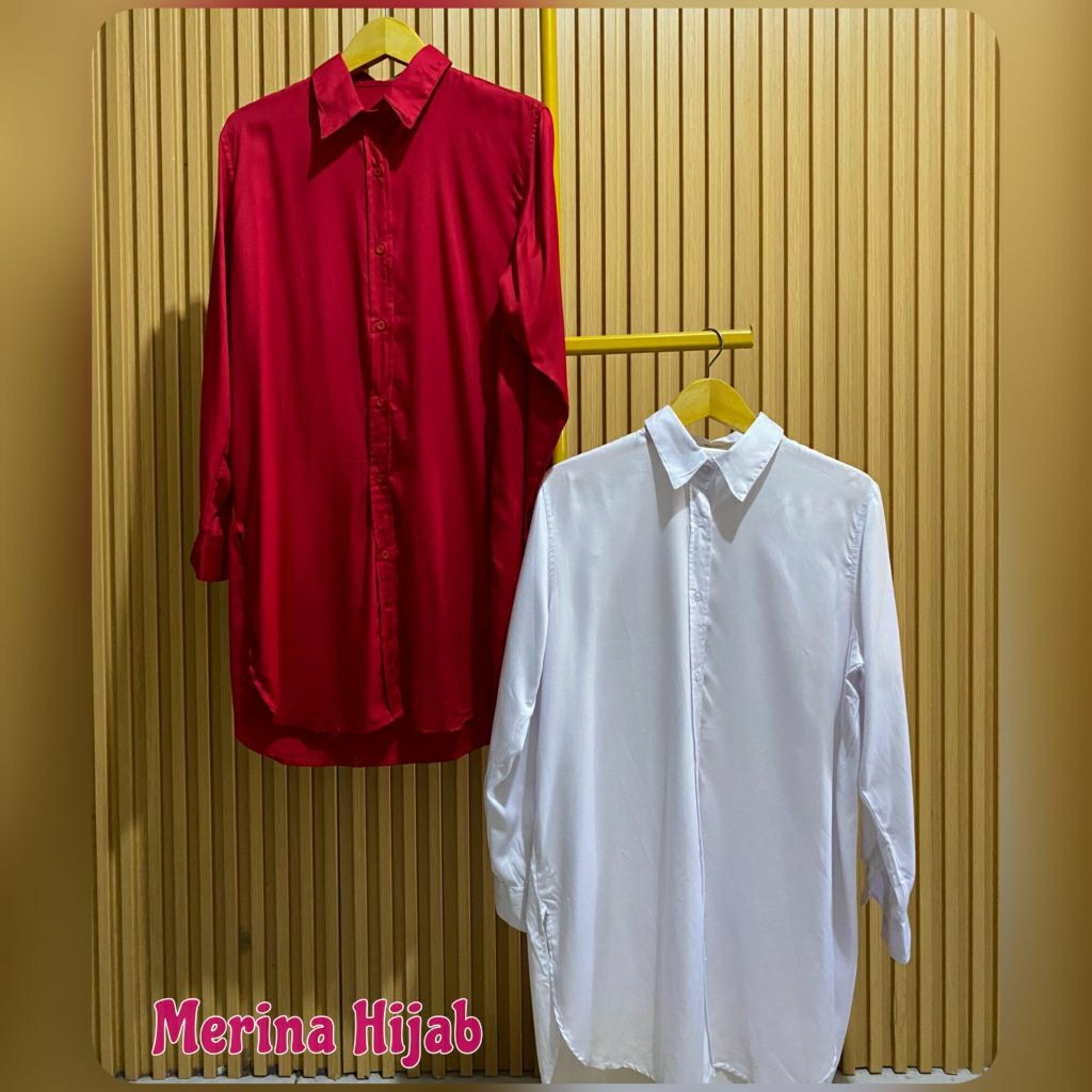 Kanaya Tunik Rayon Twill tunic wanita baju putih atasan merah agustusan panjang adem nyaman LD 110 1
