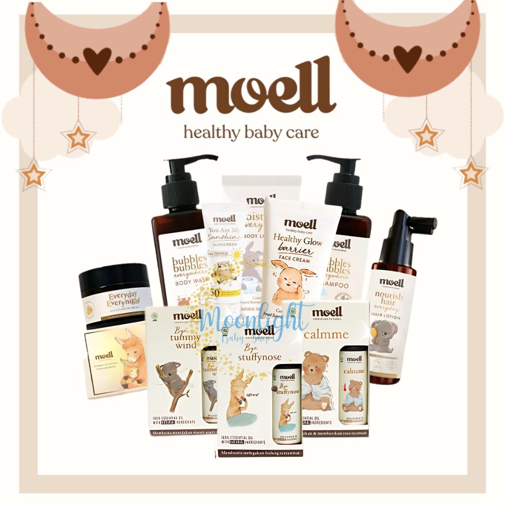 Moell Face Cream | Body Wash | Lotion | Hair Lotion | Set Sabun Shampoo SLS Free | Multipurpose Balm