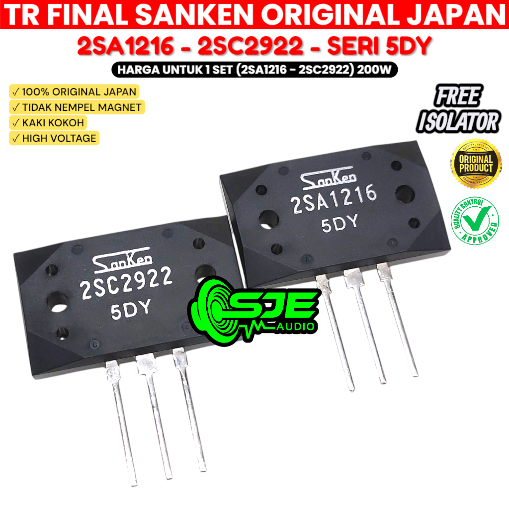TR FINAL SANKEN 5DY 2SA1216 2SC2922 ASLI ORI TRANSISTOR 2SA 1216 2SC 2922 A1216 C2922 5 DY ORIGINAL