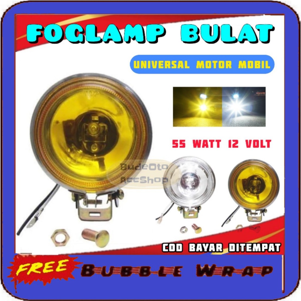 LAMPU TEMBAK KABUT BULAT FOGLAMP Halogen Bulat Mika Kuning dan putih universal untuk motor mobil