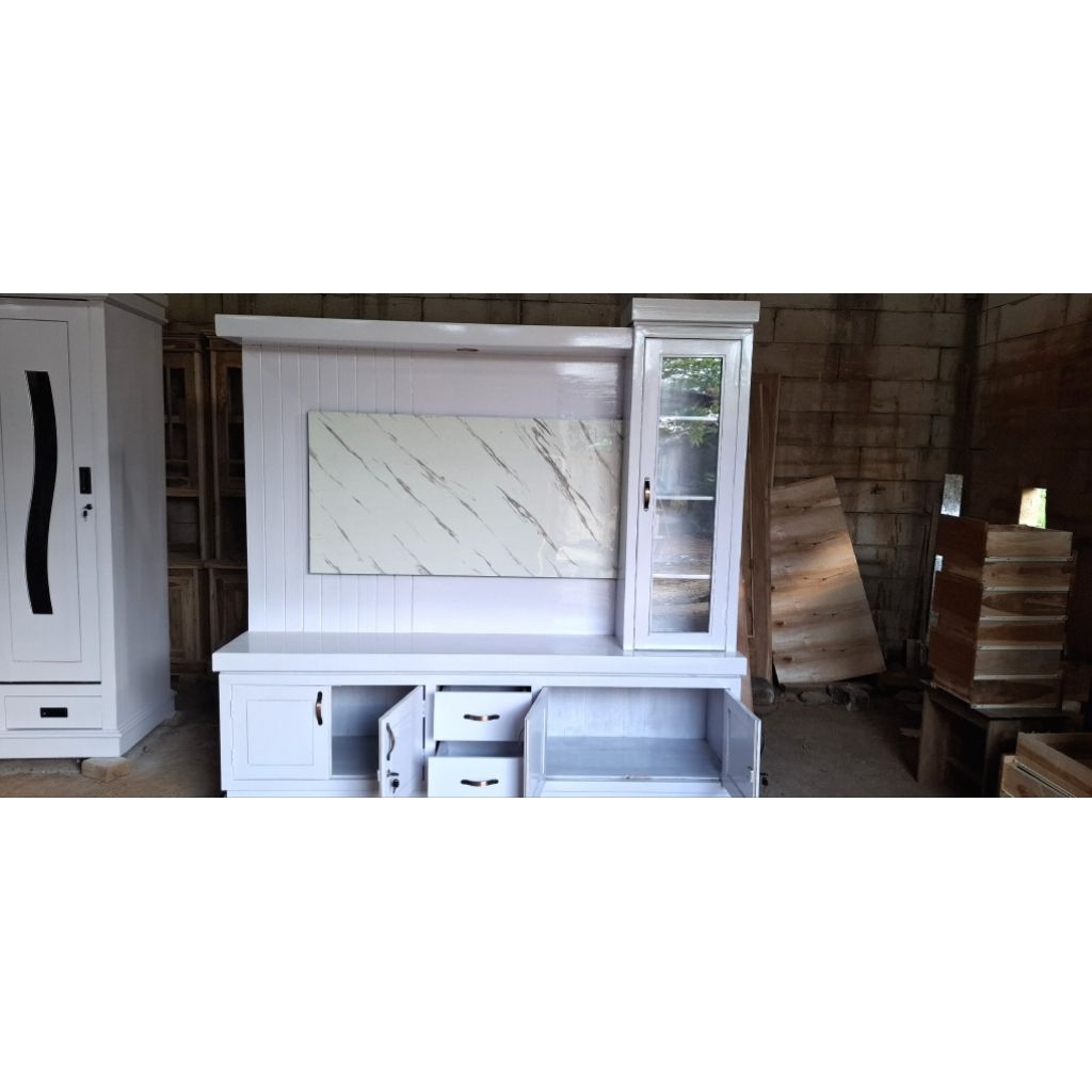 [ PRE ORDER ] LEMARI PARTISI KAYU JATI CAT DUCO PUTIH MINIMALIS