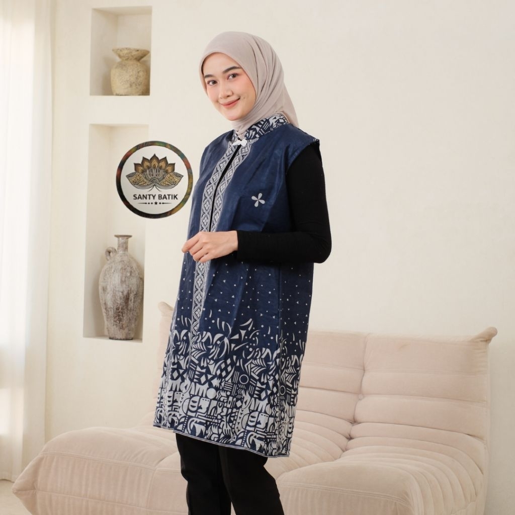 BEST SELLER LOUNG CARDI BATIK ATASAN WANITA MODERN OUTER PANJANG TANPA LENGAN