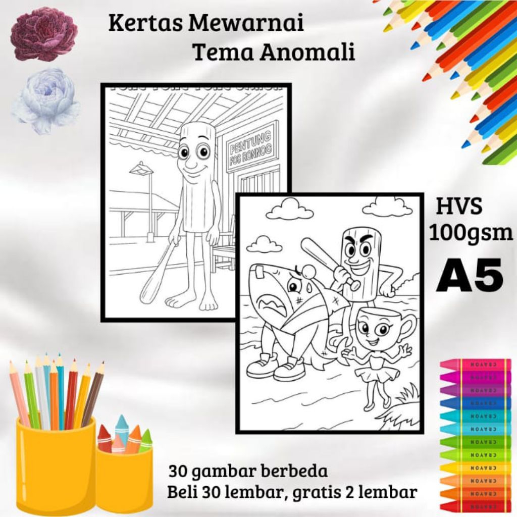 

30 LEMBAR KERTAS GAMBAR MEWARNAI ANAK TEMA ANOMALI (READY LANGSUNG KIRIM)