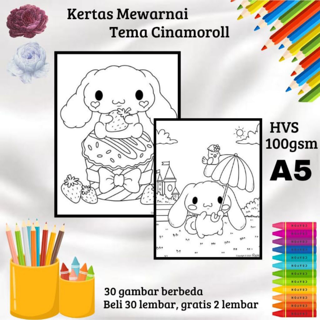 

30 LEMBAR KERTAS MEWARNAI TEMA CINAMOROLL (READY LANGSUNG KIRIM)