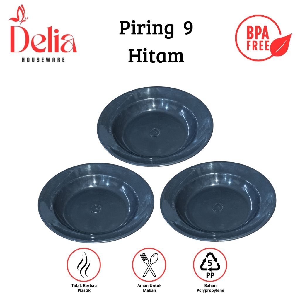 (PAKET HEMAT 36 PCS) Piring Plastik Hitam/ Piring Plastik ukuran 9 warna hitam anti pecah