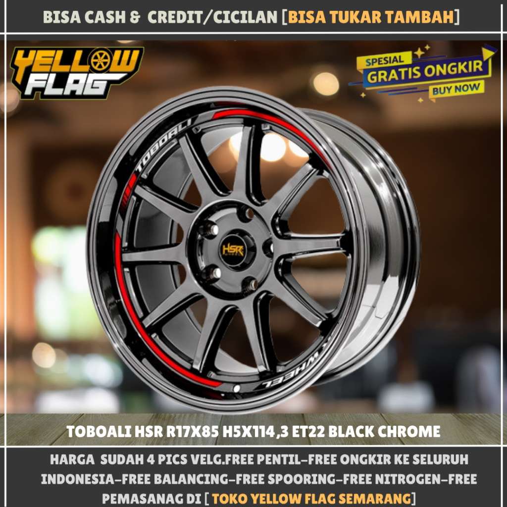 Velg mobil r17 hsr toboali lubang baud 5x114,3 et22 lebar 8.5 black croom ring 17 hsr original