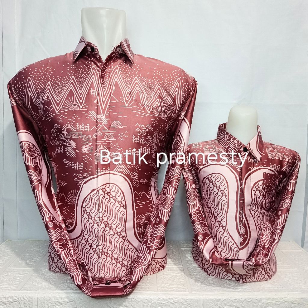 KEMEJA BATIK SEMI SUTRA ROSE GOLD PREMIUM COUPLE AYAH DAN ANAK MOTIF NEW ROSE GOLD PREMIUM Bahan sem