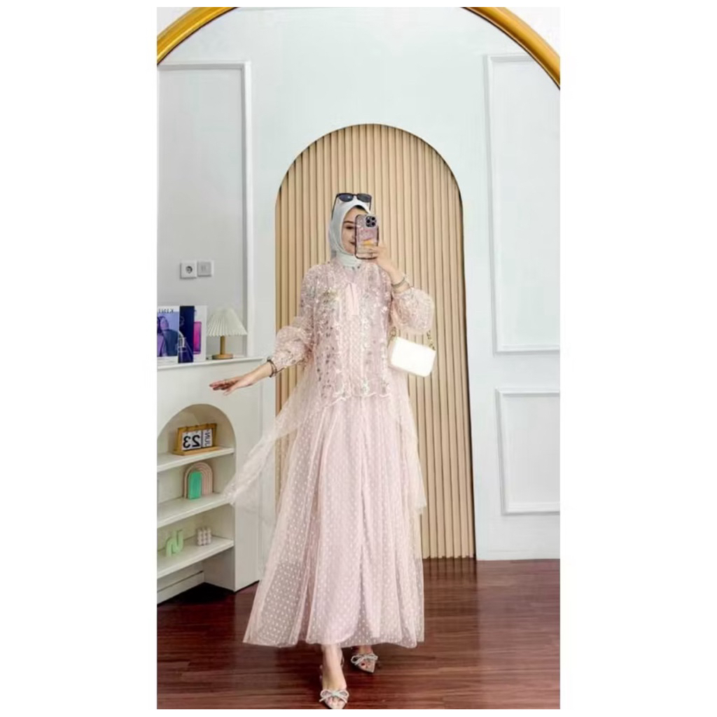 mm fashion Myra Maxi Dress Baju Wanita Tille Dot Fashion Remaja Terkini