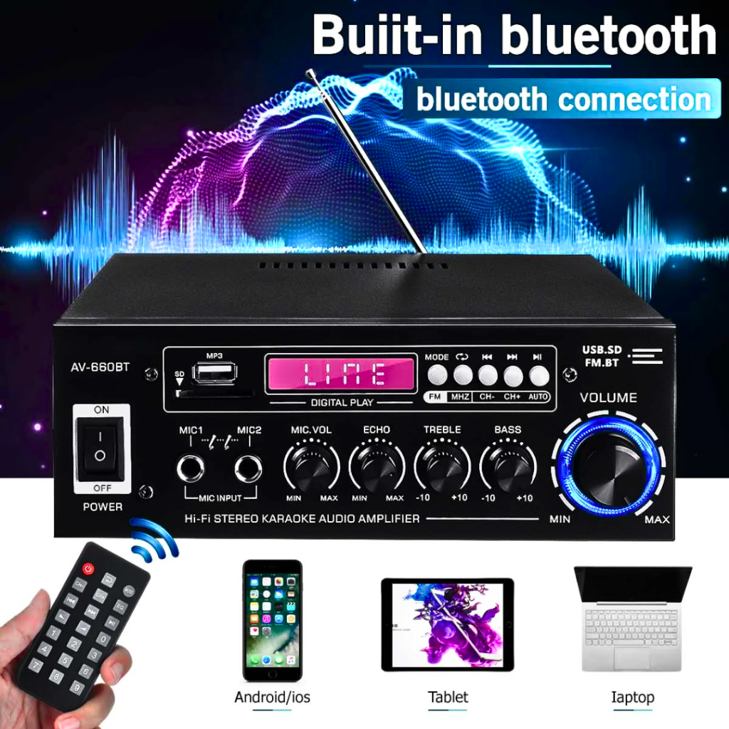 PUSAT Sunbuck AV-660BT Power Ampli Amplifier Bluetooth super bass 2000 watt karaoke rumah rumahan