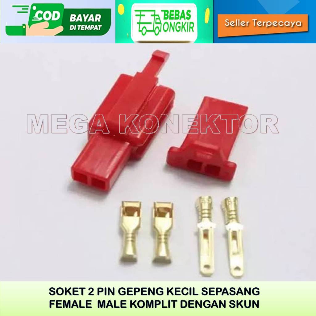 SOKET KABEL MOTOR 2 PIN KECIL MERAH MALE FEMALE-SOKET –SOKET KABEL–2 PIN- SOKET KABEL 2 PIN NYLON
