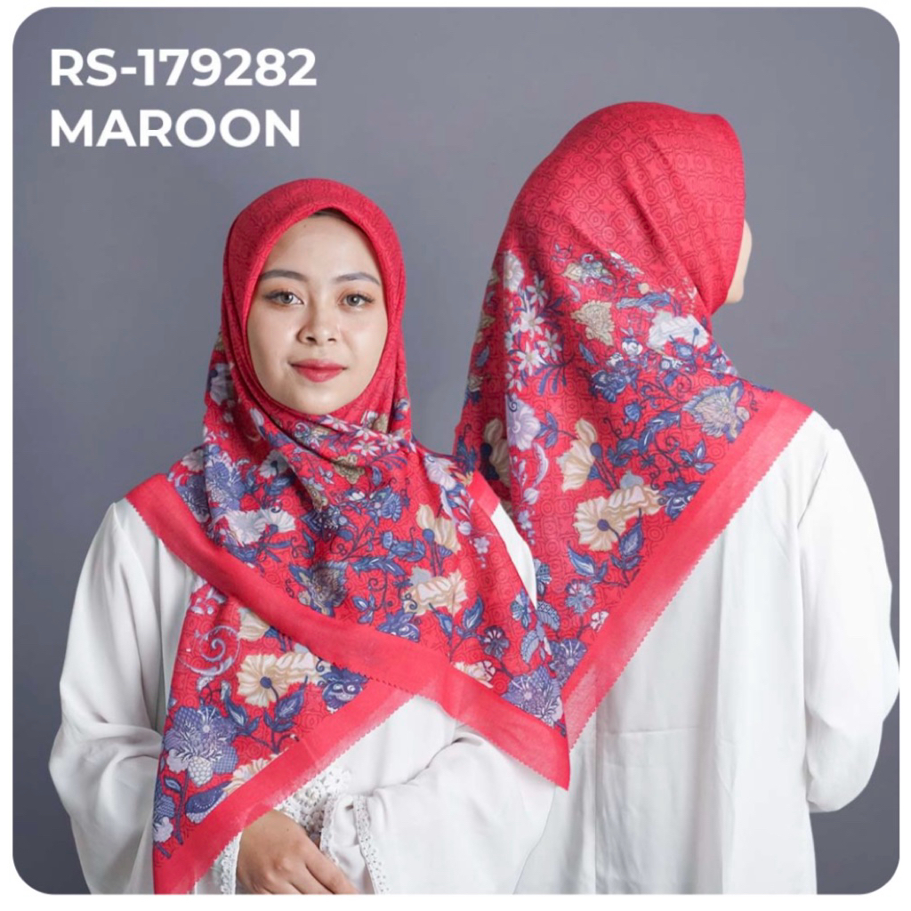 Hijab segi empat voal motif merah