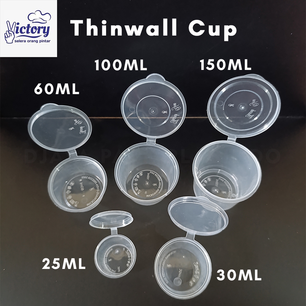 Thinwall Cup Rapat 25ml 35ml 60ml 100ml 150ml Per Pack Bulat Cup Saus Cup Sambel Cup Puding Cup Slim