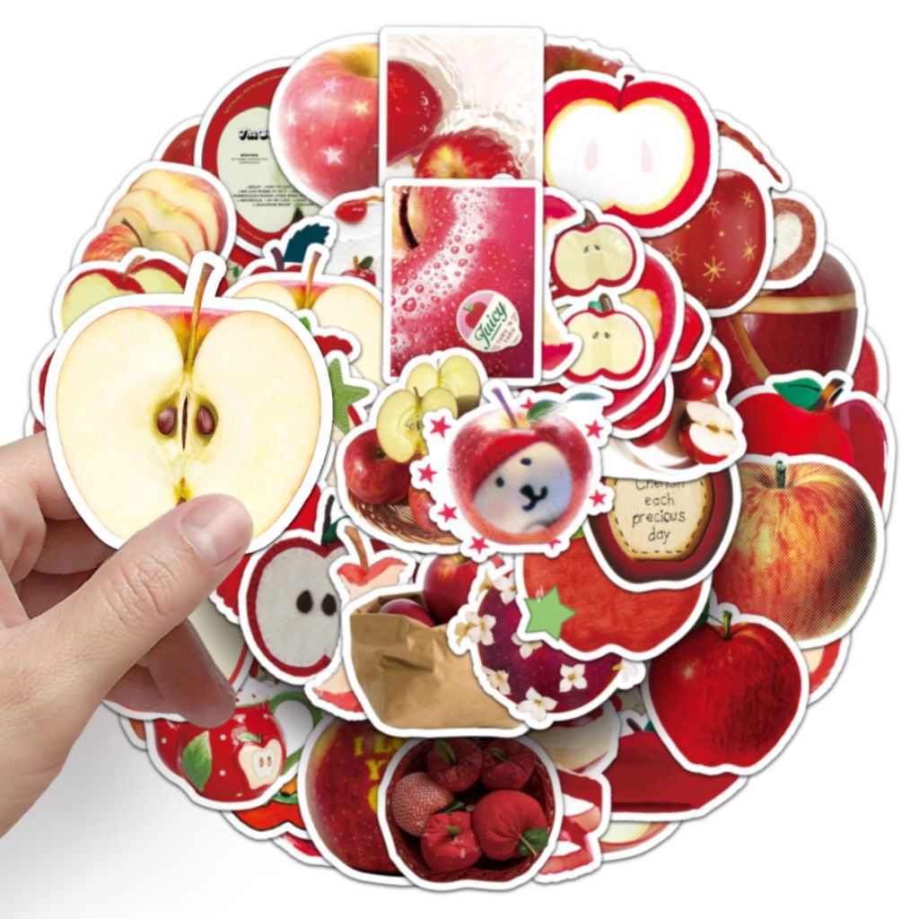 

[50 Pcs] DECO STICKER | STICKER DIY | JURNAL AESTHETIC Apple INS style stickers cartoon delicious fruit small fresh decoration notebook hand book luggage stickers