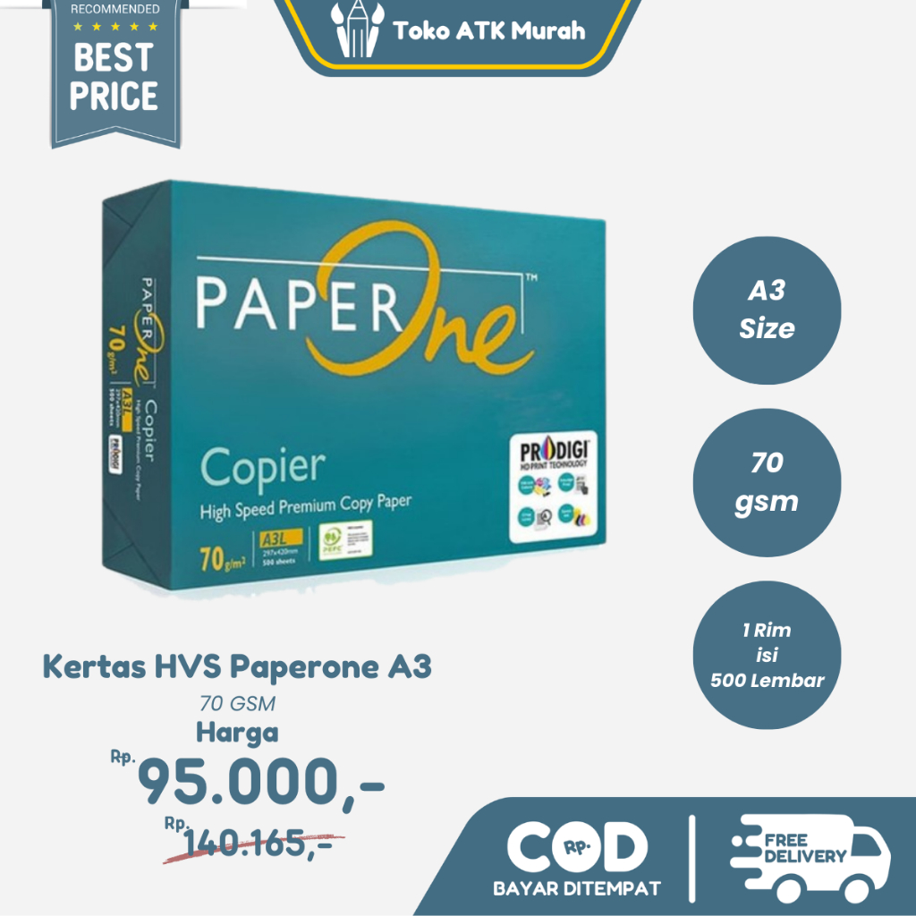 

Kertas HVS A3 75 Gsm Paper One ( 1 Rim Isi 500 Lembar ) - Kertas Fotokopi Print Berkualitas