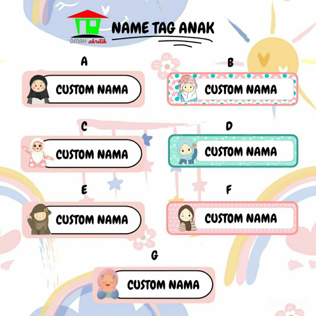 

Nametag Acrylic Custom Nama Anak / Nama Dada Anak Sekolah Pin Bros Lucu Tema Muslim / Name Tag Cetak Nama Bahan Akrilik