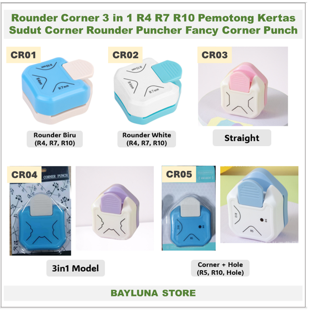 

Round Corner 3 in 1 R4 R5 R7 R10 Pemotong Kertas Sudut Corner Rounder Puncher Corner Punch 4mm single hole