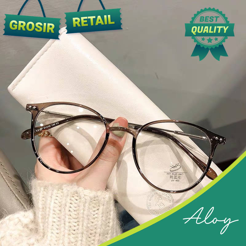 ALOY RETAIL PL-AR004 Kacamata Anti Radiasi Bentuk Bulat Bahan Metal Gaya Korea Untuk Pria Dan Wanita