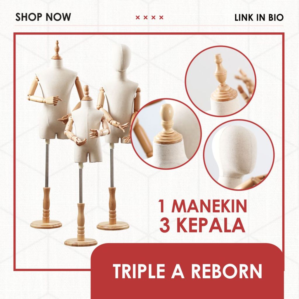 Manekin Anak Setengah Badan Triple A Display Patung Foam Anak FREE 3 Kepala Kayu dan Foam
