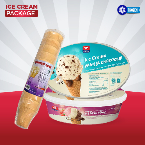 

ICE CREAM PACKAGE 1 PCS NEAPOLITAN 700ML, 1 PCS VANILLA CHOCO CHIP 700ML, 1 PACK CONE CUP