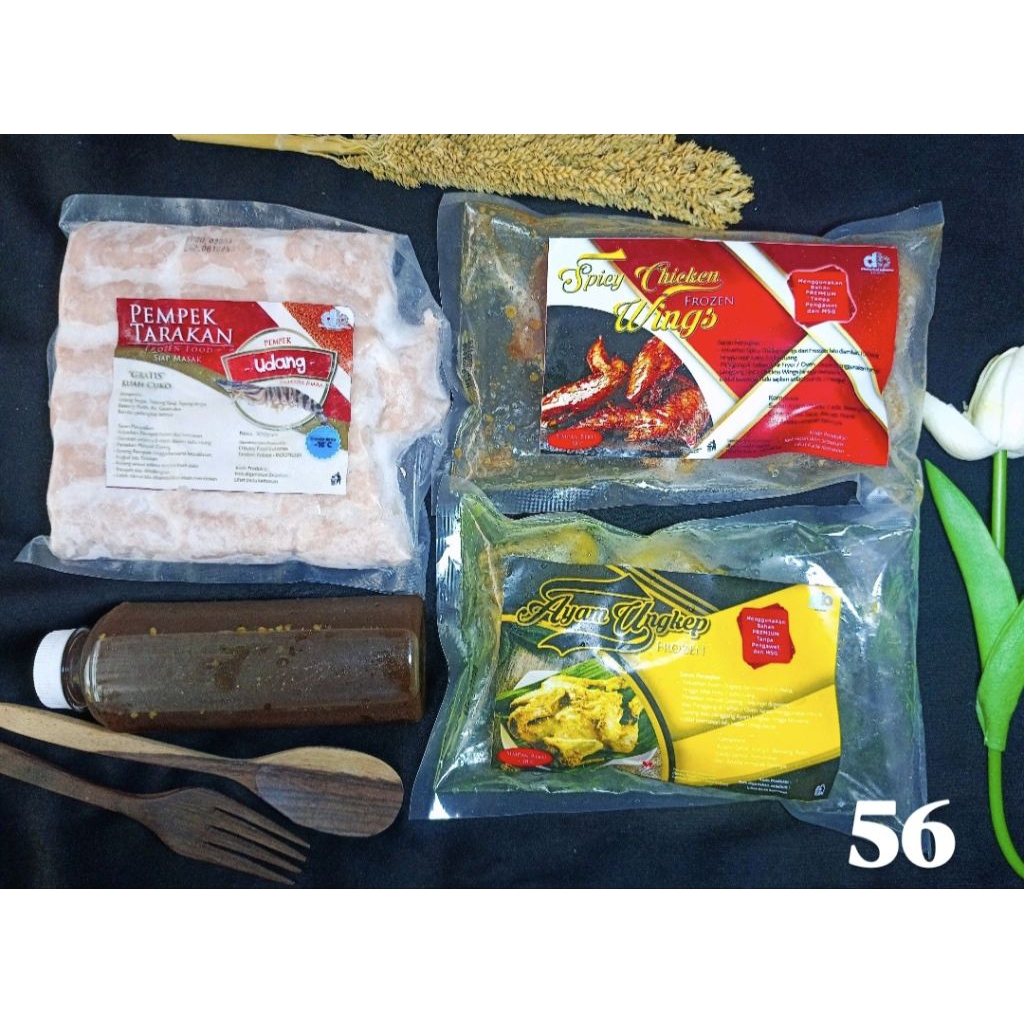 

Paket Hemat Dbaloy No. 56 | pempek udang 1+kuah cuko,spicy wings 1,ayam ungkep 1,