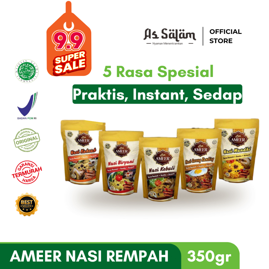 

9.9 SUPER SALE ! - Ameer Nasi Rempah Basmati Instant , Nasi Kebuli Nasi Mandhi , Briyani - 350gr