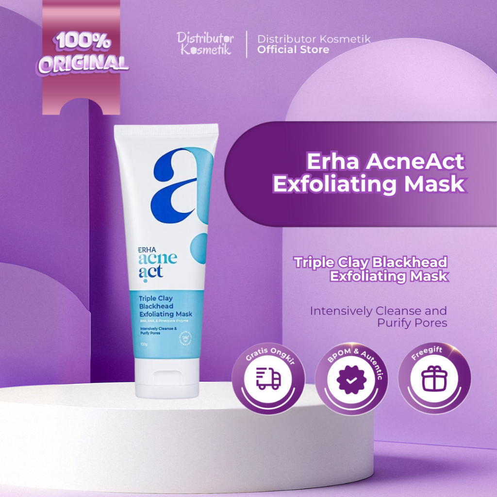 [ AGEN RESMI ] ERHA Acneact Triple Clay Blackhead Exfoliating Mask 100g - Erha Skincare Eksfoliasi M
