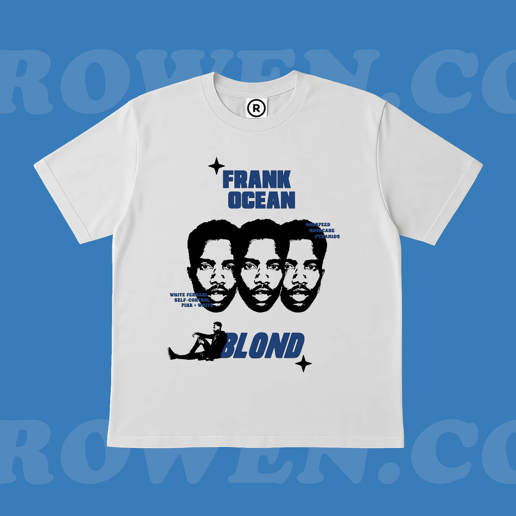 ROWEN.CO | KAOS BAJU FRANK OCEAN BLOND BLUE FACE | T-SHIRT OVERSIZE PUTIH STYLE Y2K VINTAGE BOOTLEG 