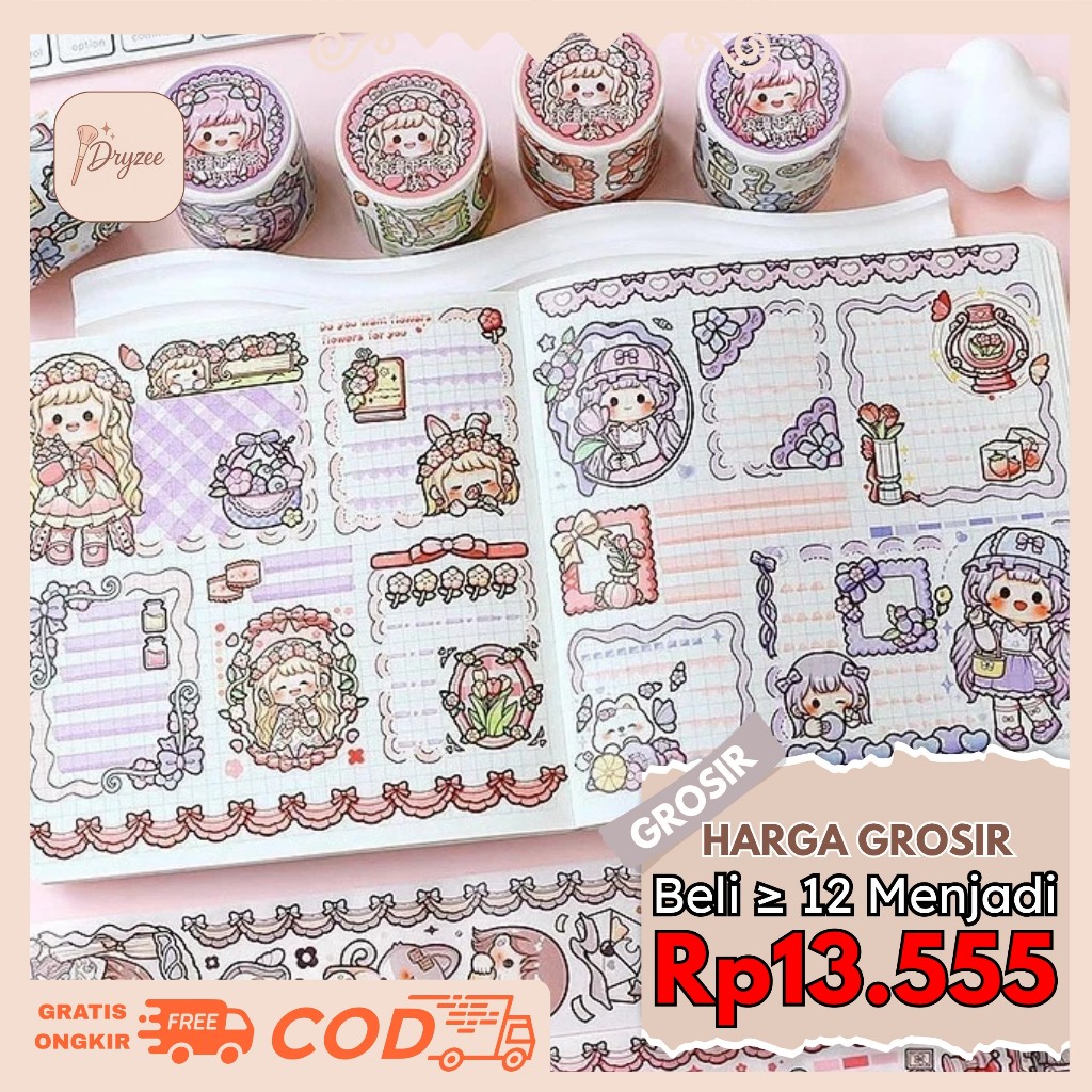 

Washitape Masking Tape Stiker Kartun Lucu Dodogirl Romantic Afternoon Tea Stiker Gulung TLD116