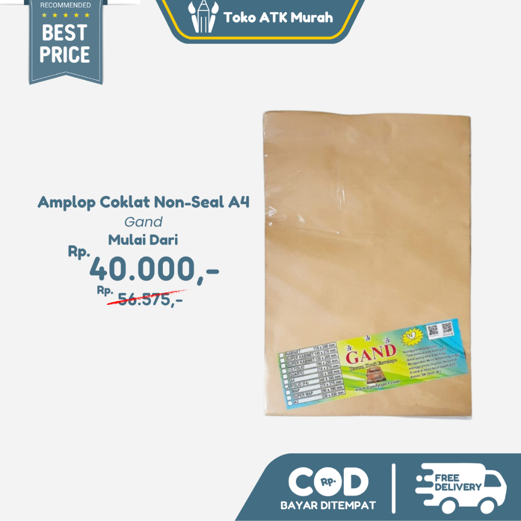 

Amplop / Map Coklat Ukuran A4 Non-Seal Gand