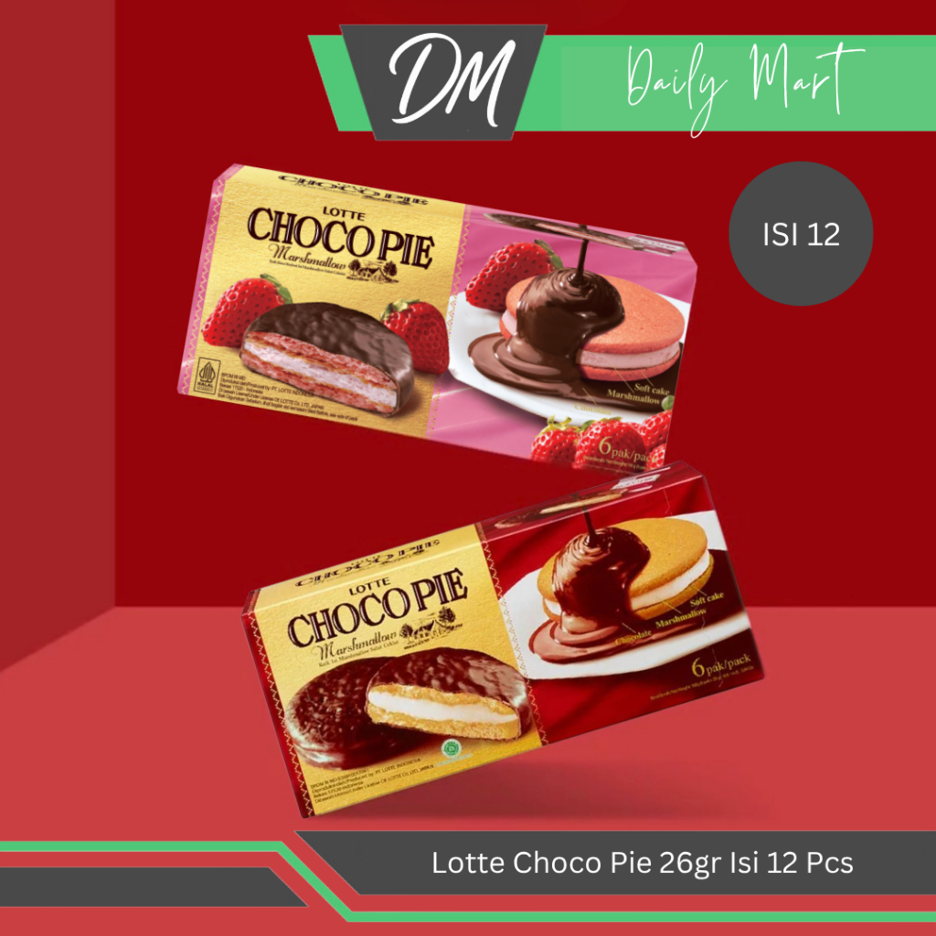

Lotte Chocopie 26gr 1 Box Isi 12 Pcs All Varian Chocolate/Strawberry - Snack Dengan Marshmellow Enak Murah Bergizi