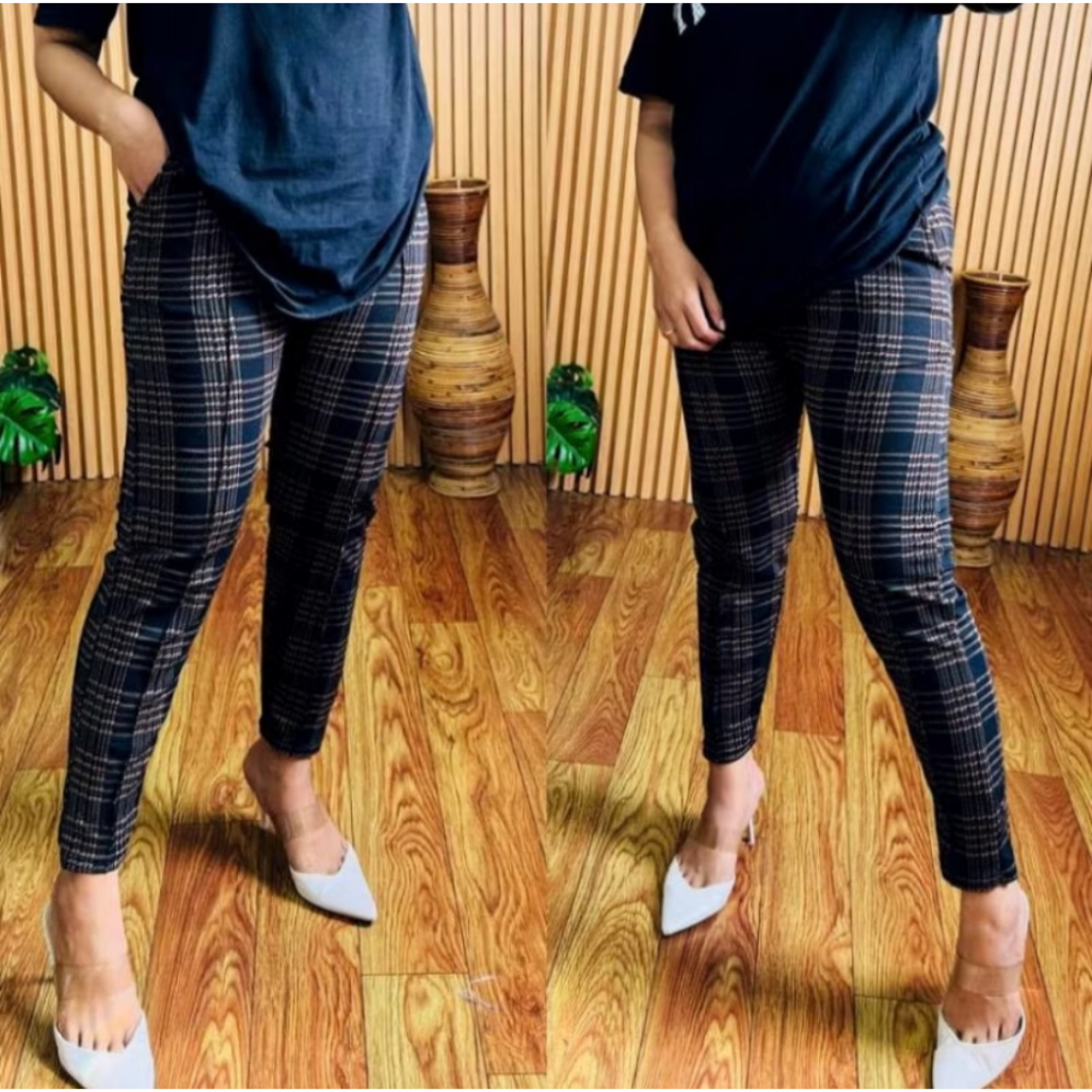 Celana Legging Motif Kotak-Kotak Wanita Jumbo Super Stylish