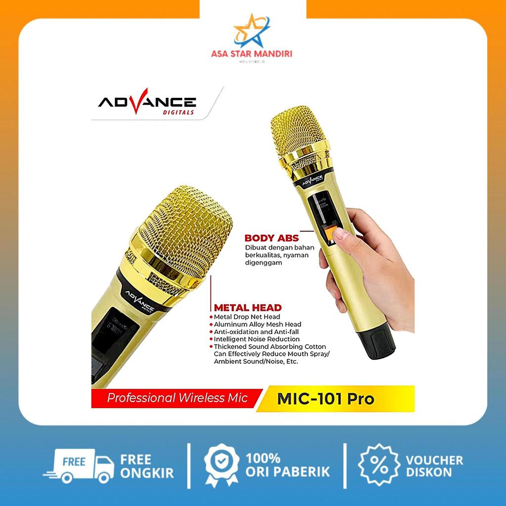 Mic Wireless/Microphone Wireless Advance 101 Pro Gold/Mic Tanpa Kabel Free Baterai dan Cover