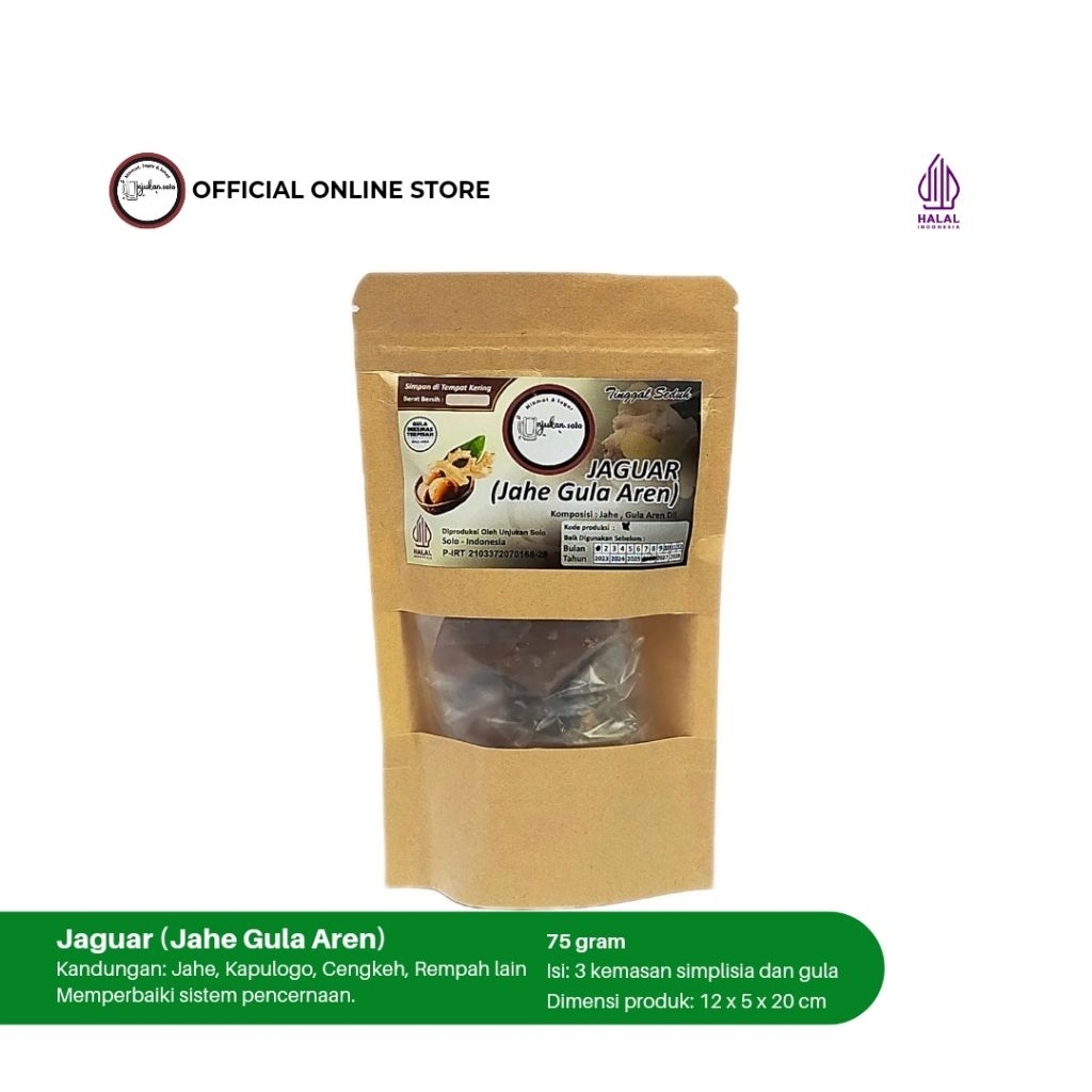 

JAGUAR (Jahe Gula Aren) Pouch Unjukan Solo/ Jahe dan Rempah lain/ Menghangatkan tubuh / Mengurangi gejala flue.