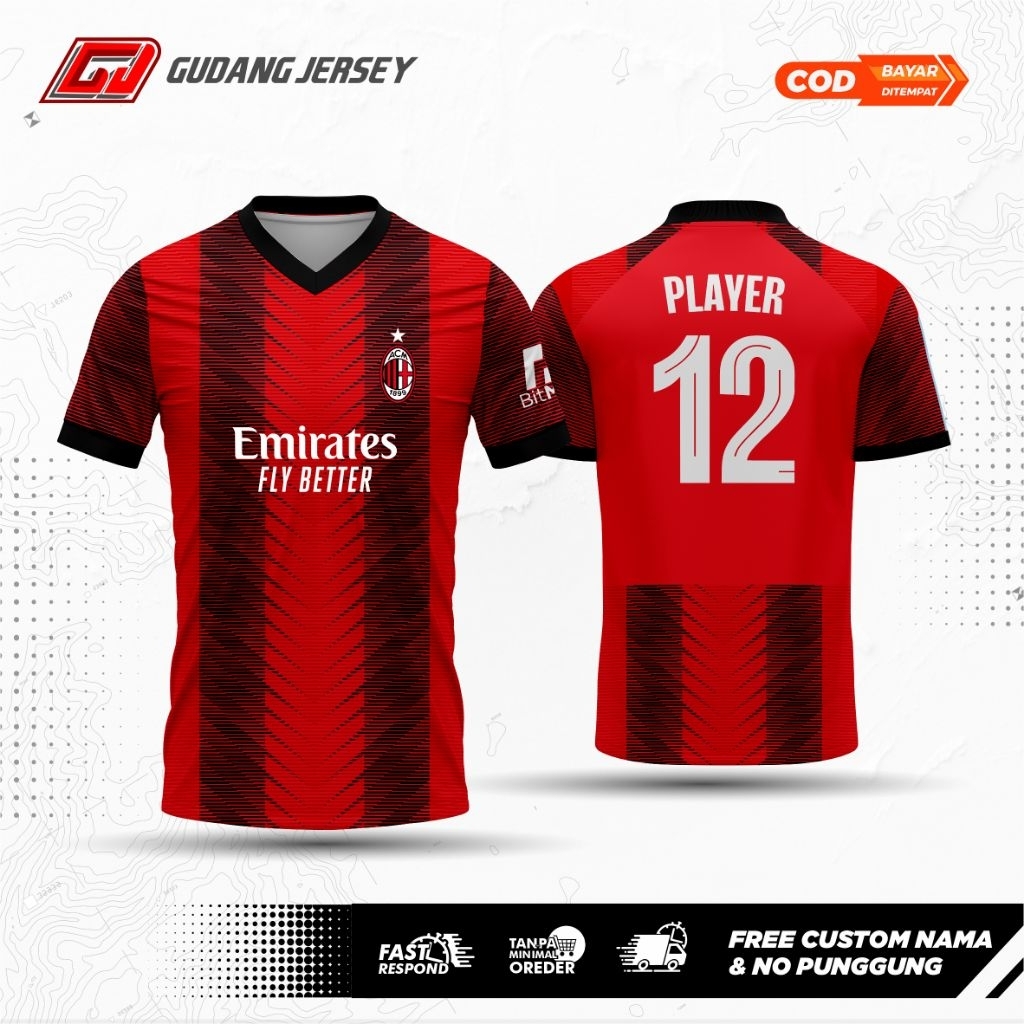 Jersey AC Milan 2023/2024 Gratis Tambah Nama dan Nomer Punggung
