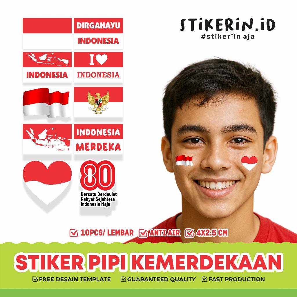 

Stiker Merah Putih / Stiker Pipi / Stiker Bendera Merah Putih / Stiker Bendera Merah Putih Pipi