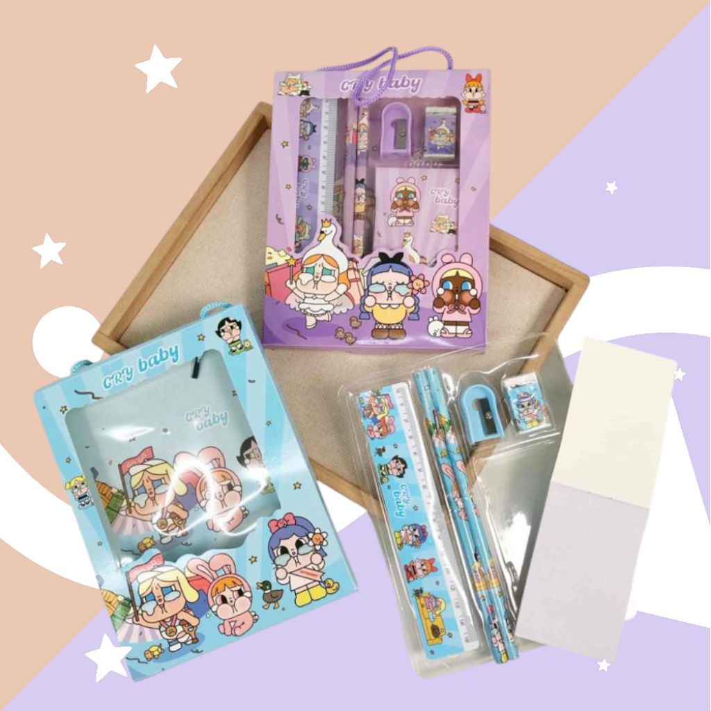 

6in1 alat tulis set cry baby murah alat tulis Ready warna unggu