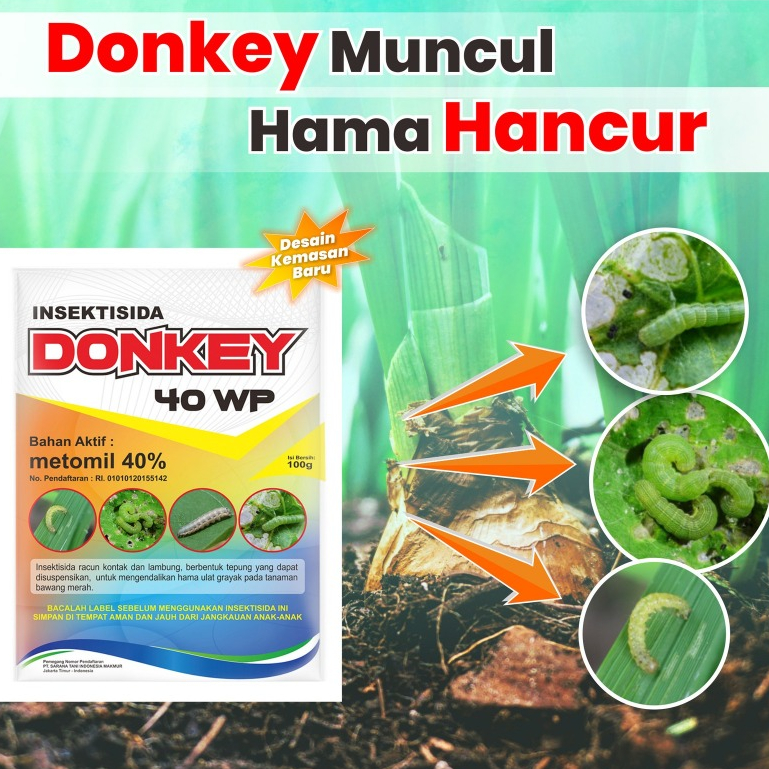 Insektisida DONKEY 40WP 100gr - Obat Racun Anti hama Ulat Daun Ulat Buah Metomil Ampuh