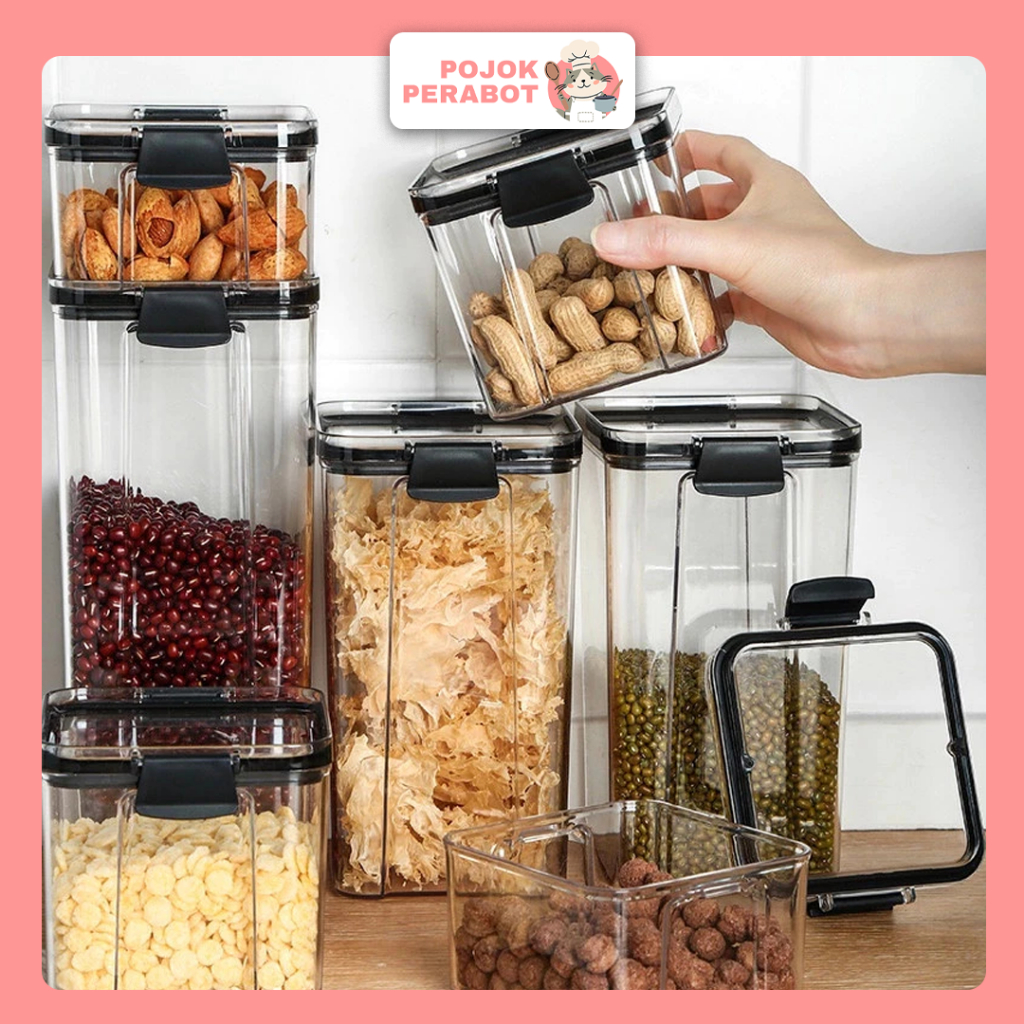 Toples Kedap Udara Wadah Bumbu Wadah Plastik Kotak Toples Snack Toples Plastik Kotak Toples Bening