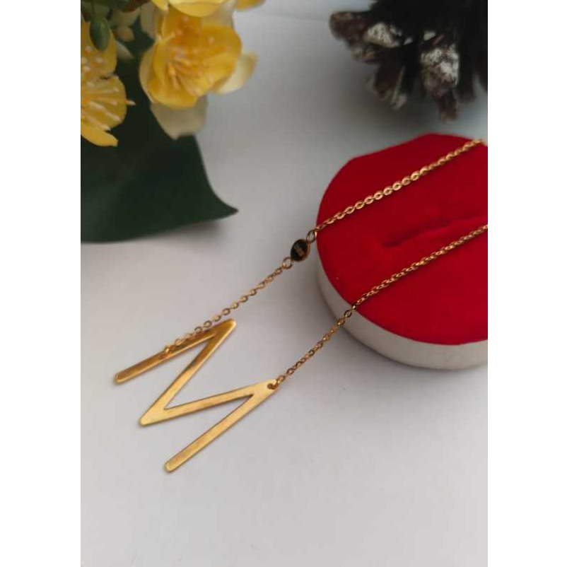 Tiara Jaya #Kalung Emas Wanita ASLI Model Holofancy Korea Inisial Nama Huruf M Polos